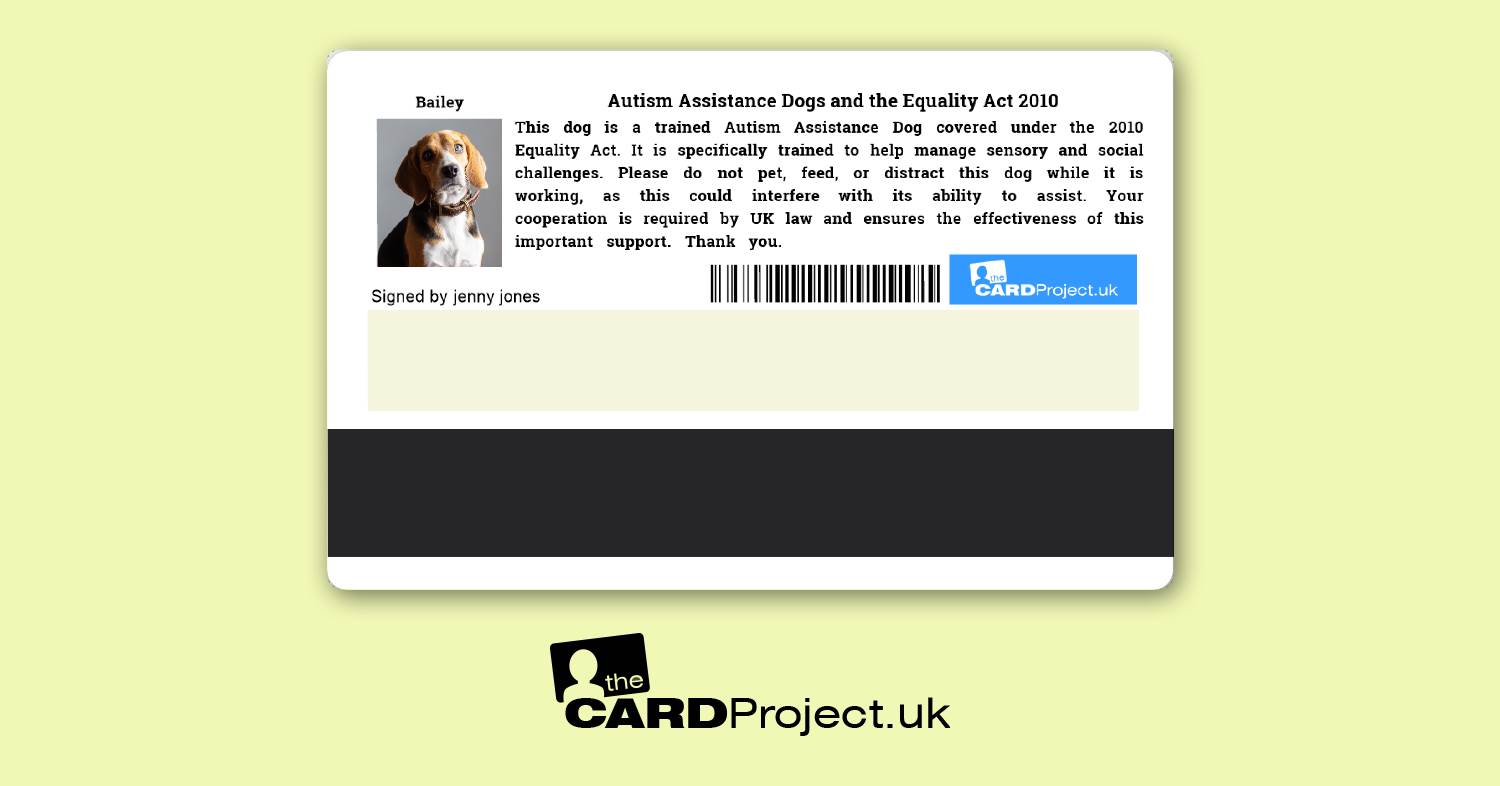 Autism Assistance Dog ID Card (REAR)